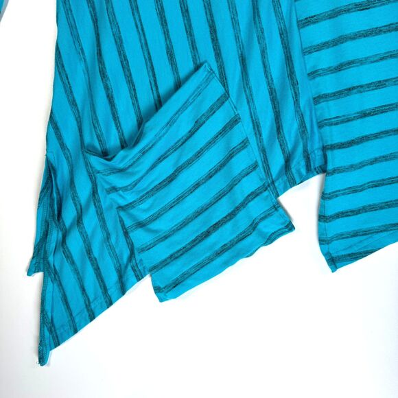Yushi Tunic Top Womens Large Blue Stripe Asymmetrical Hem Bamboo Blend Artwear - Picture 6 of 12